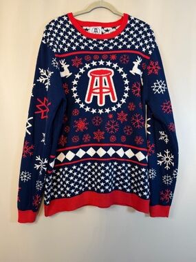 Barstool Navy Red White Crewneck Holiday Sweater for Men